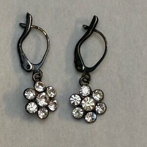 Silver and White Crystal Floral Earrings